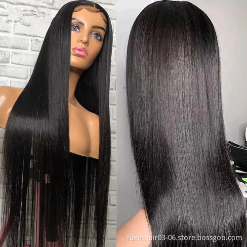 Wholesale 100% Raw Indian Cuticle Aligned Hair 150%  Pre Pluck 13x4 Transparent Frontal Swiss Lace Front Wig for Black Women